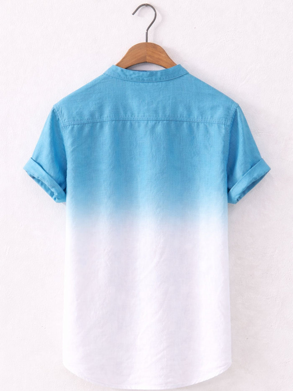 Back view of Swiss linen fade shirt with reinforced shoulder yoke
