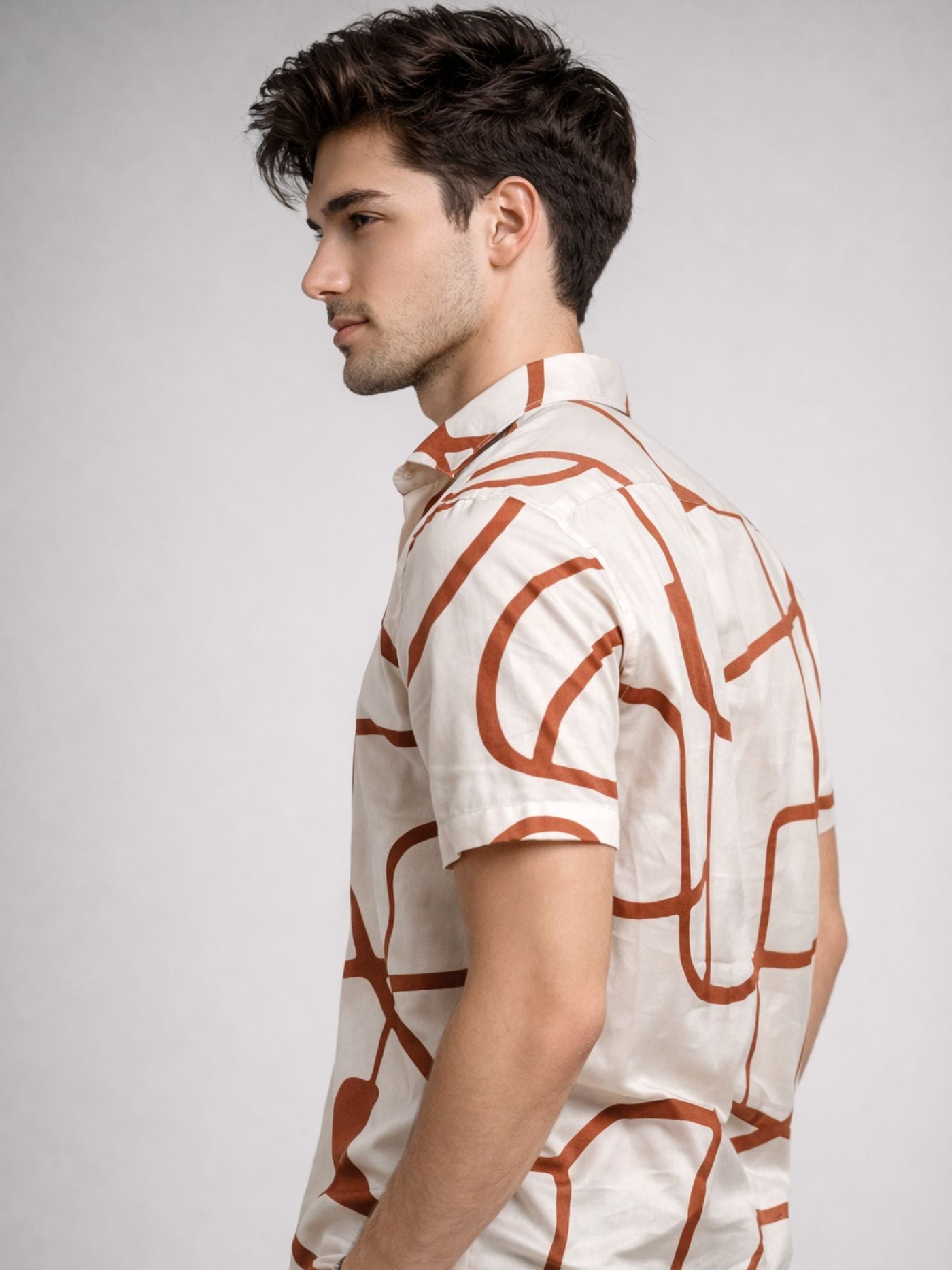 Beige abstract contour print summer shirt for men