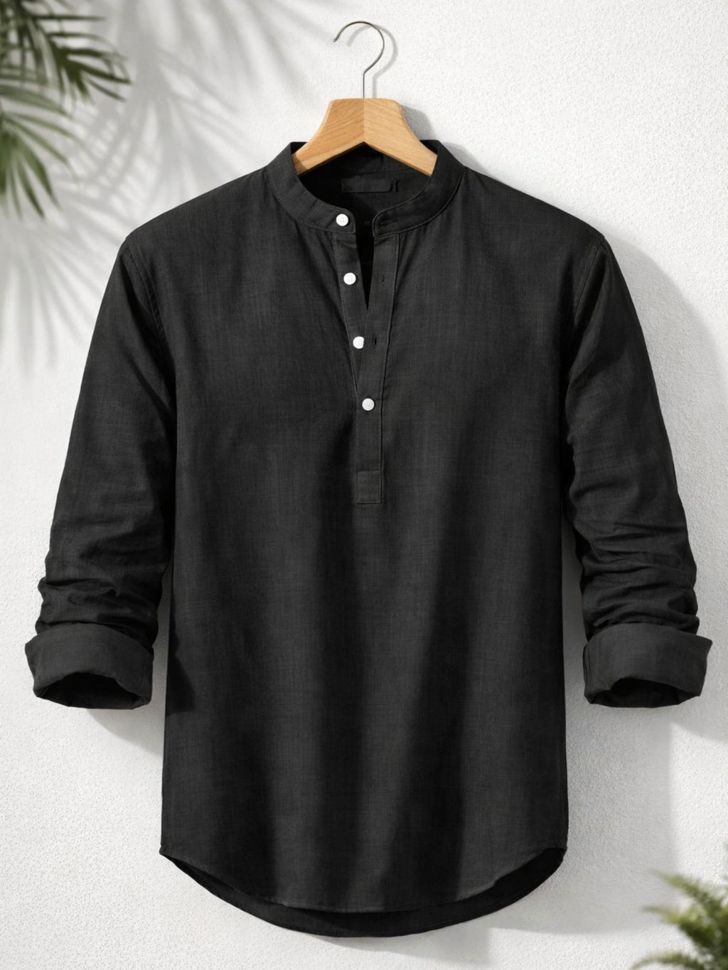 Modern Black Henley Regular-Fit Shirt