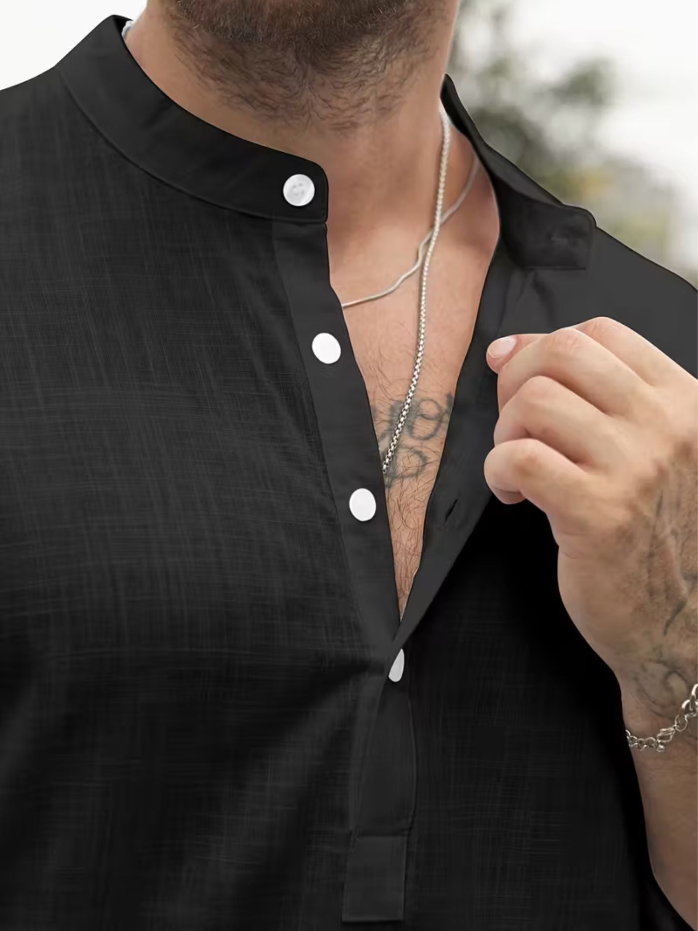 Modern Black Henley Regular-Fit Shirt