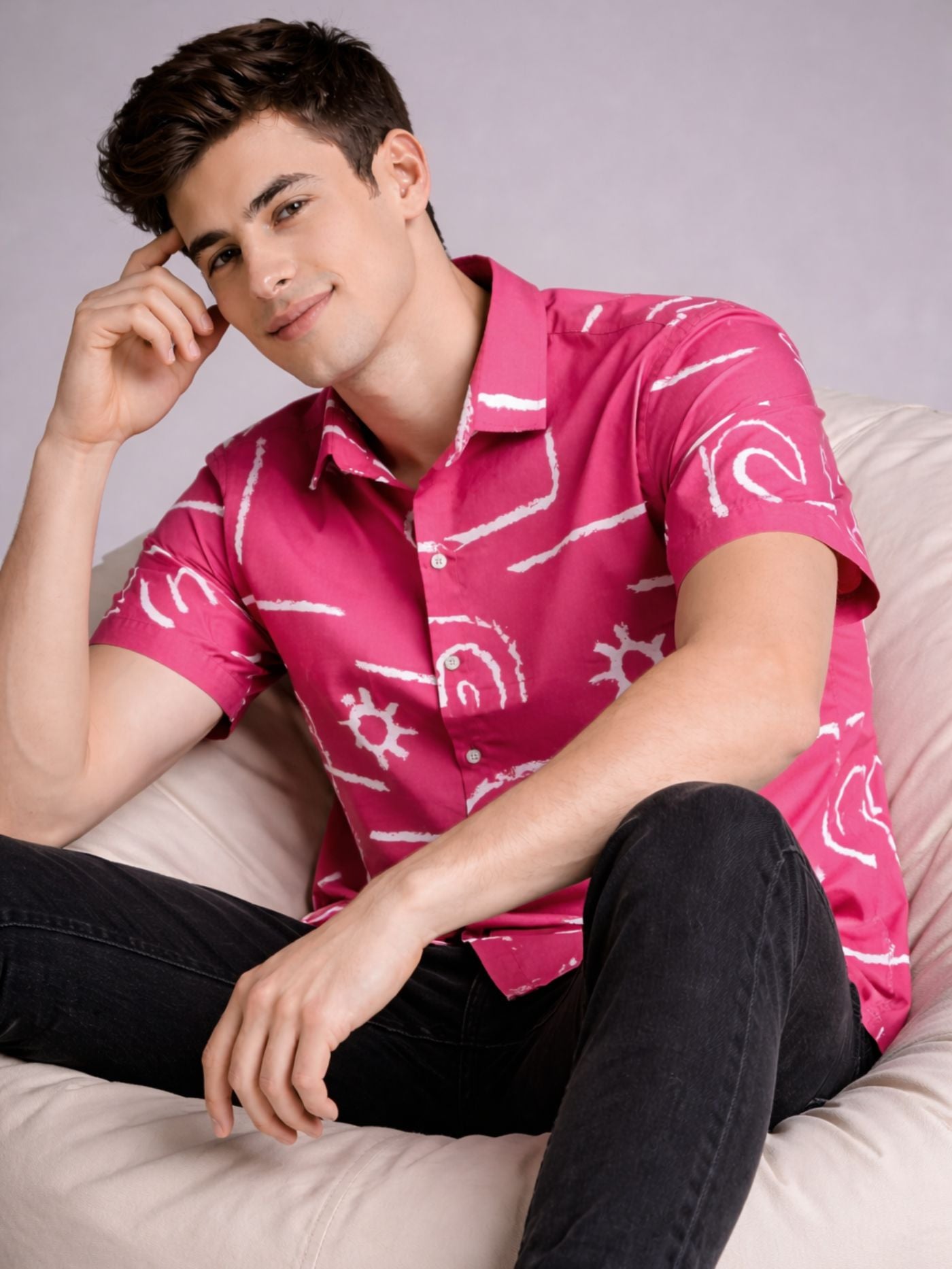 Pink abstract print summer shirt for men