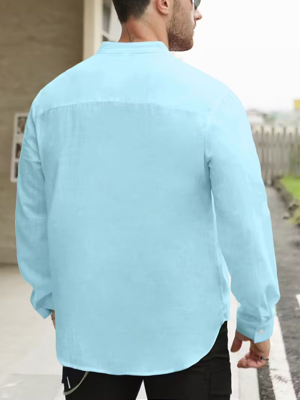 Sky Blue Henley Regular-Fit Shirt