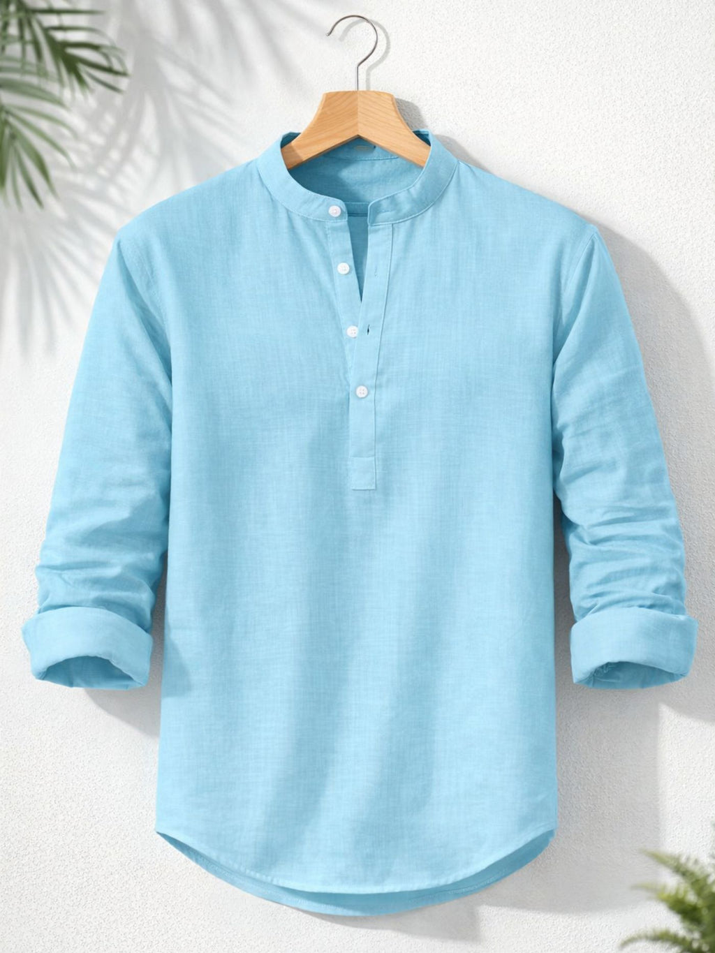 Sky Blue Henley Regular-Fit Shirt