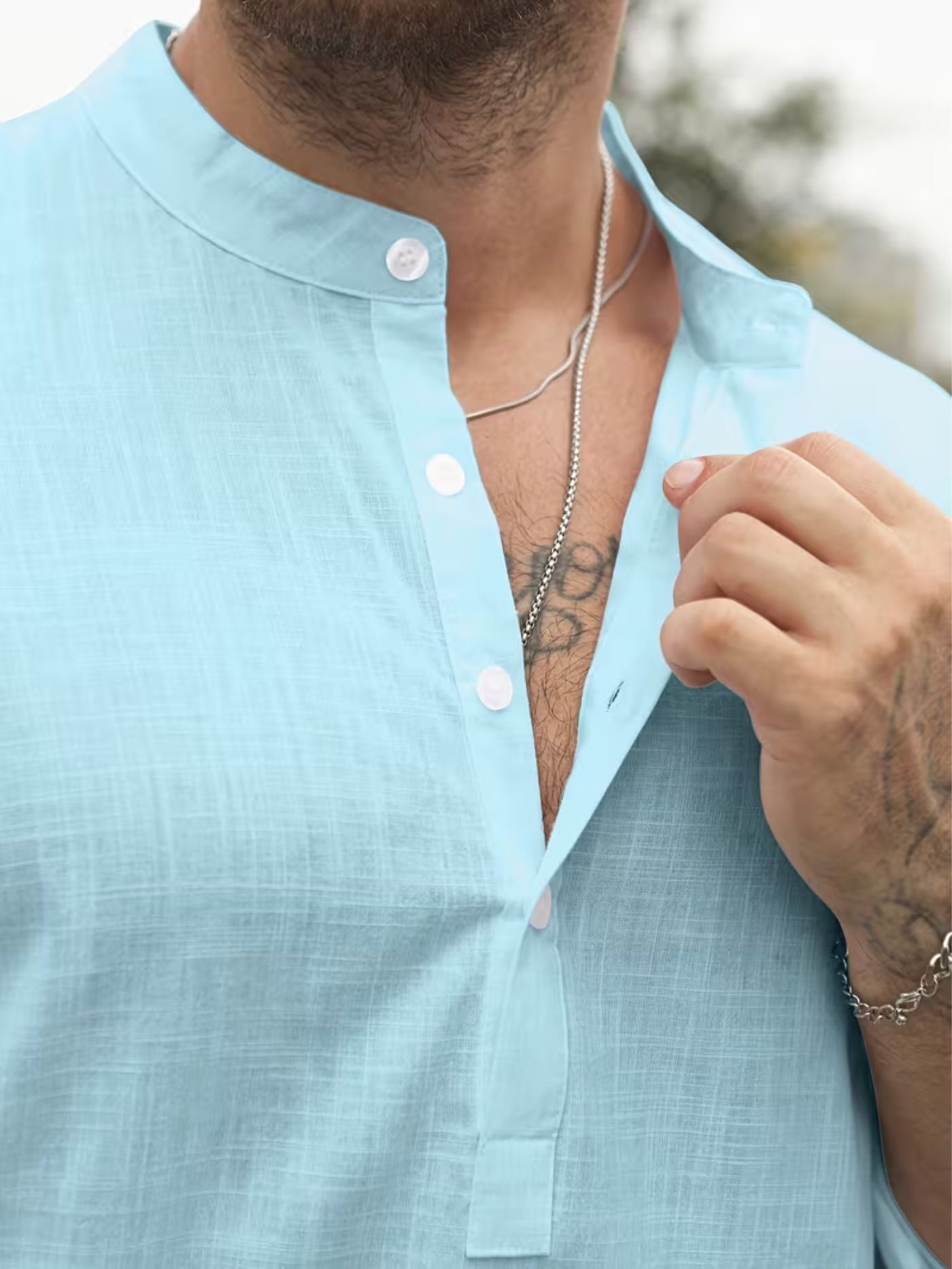 Sky Blue Henley Regular-Fit Shirt