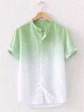 Sea green white Swiss linen fade shirt for men with mandarin collar