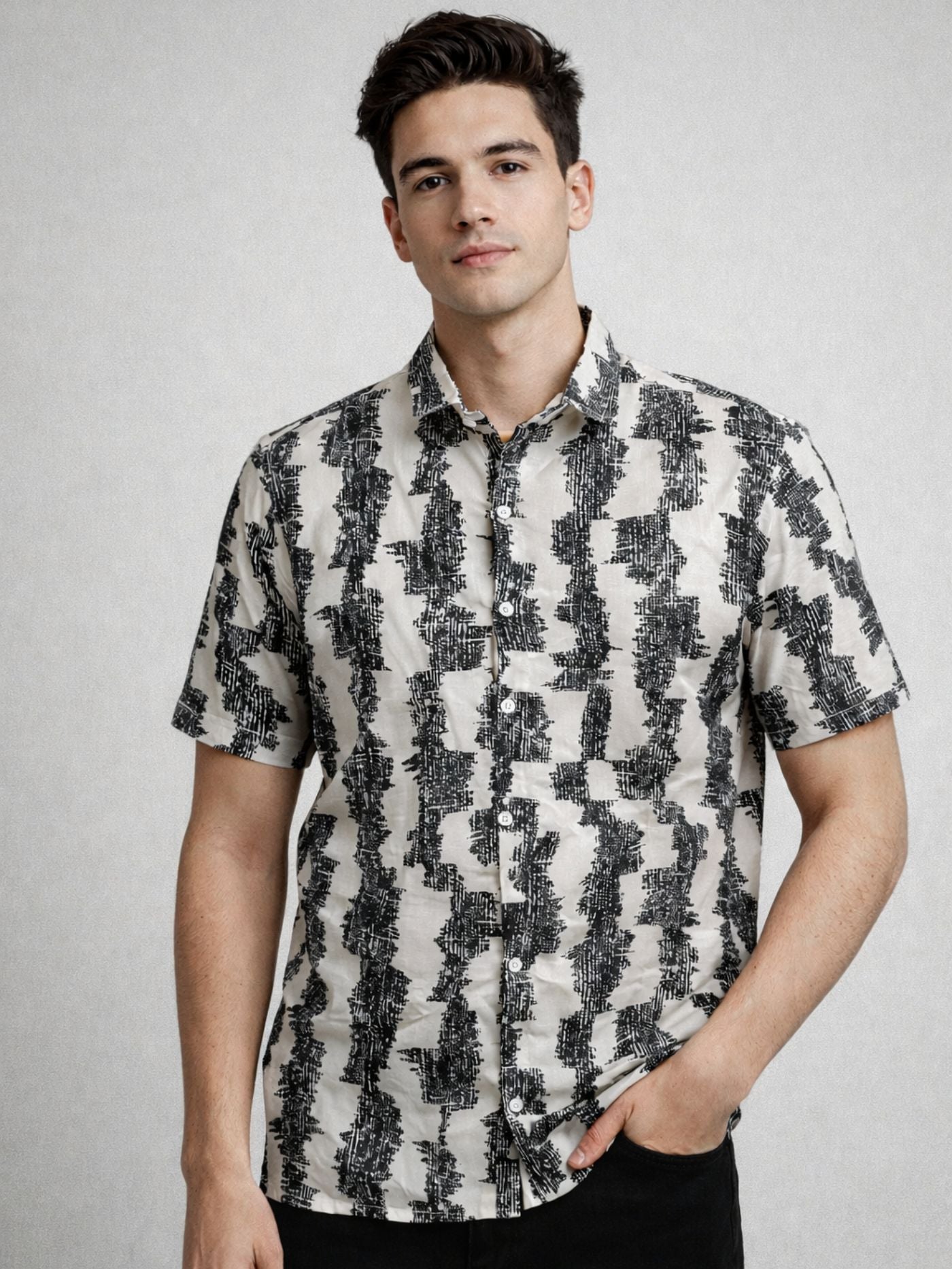 Side profile of Charcoal Canvas Shirt