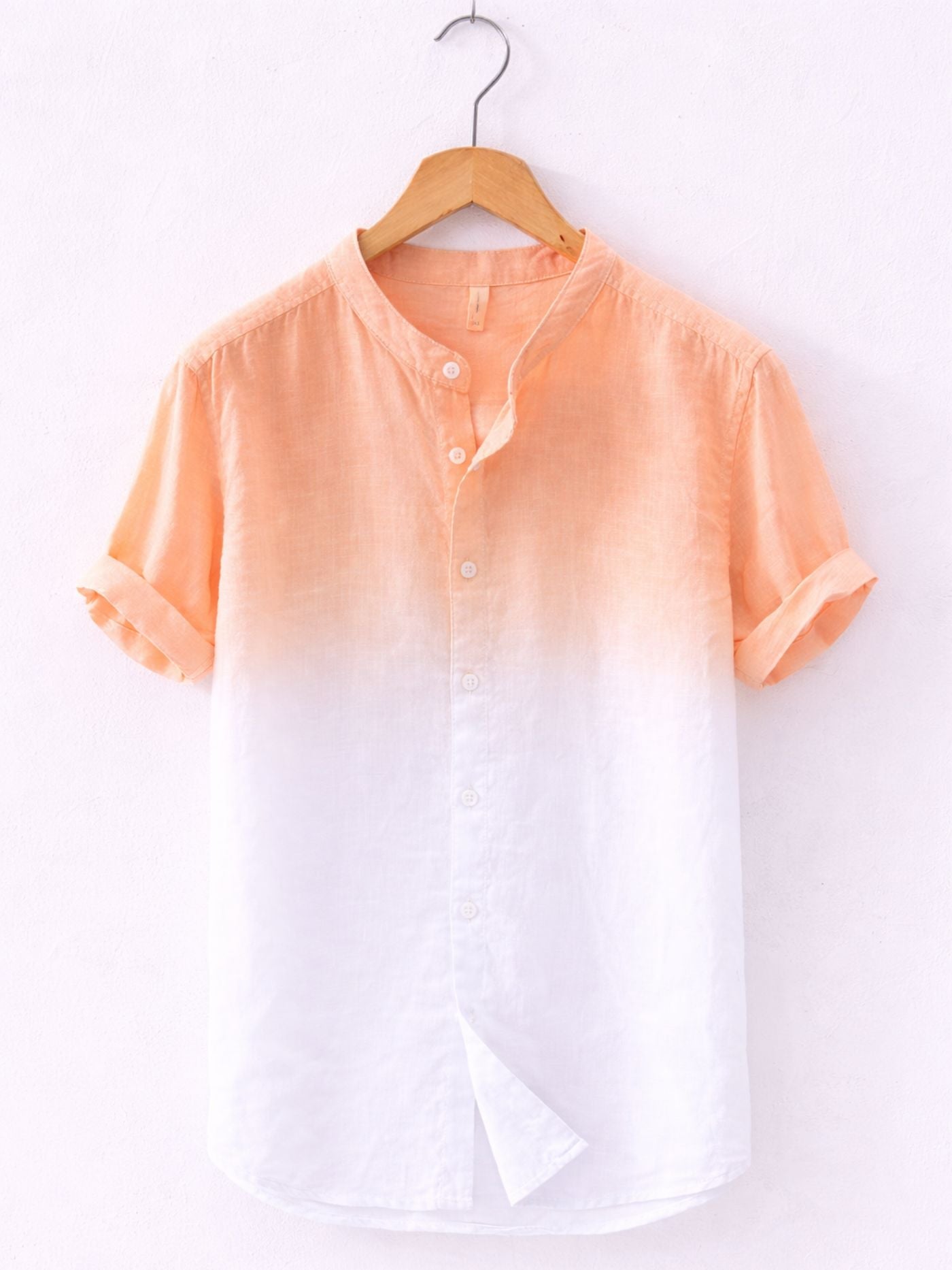 Swiss Linen Fade Shirt Coral White with mandarin collar, breathable summer shirt for men