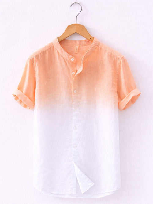 Swiss Linen Fade Shirt Coral White with mandarin collar, breathable summer shirt for men