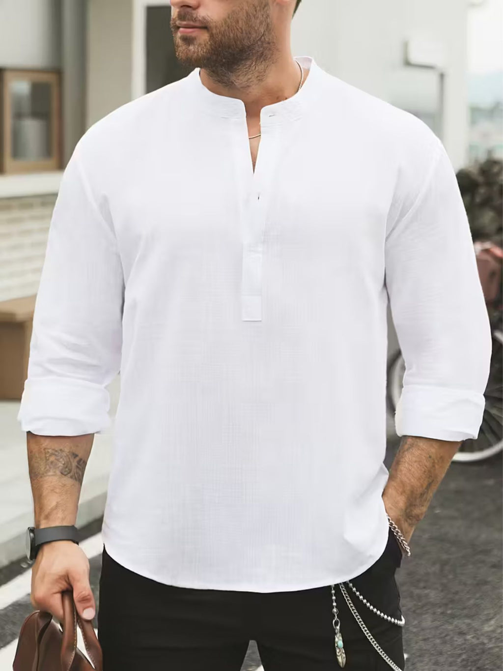 White Henley Regular-Fit Shirt